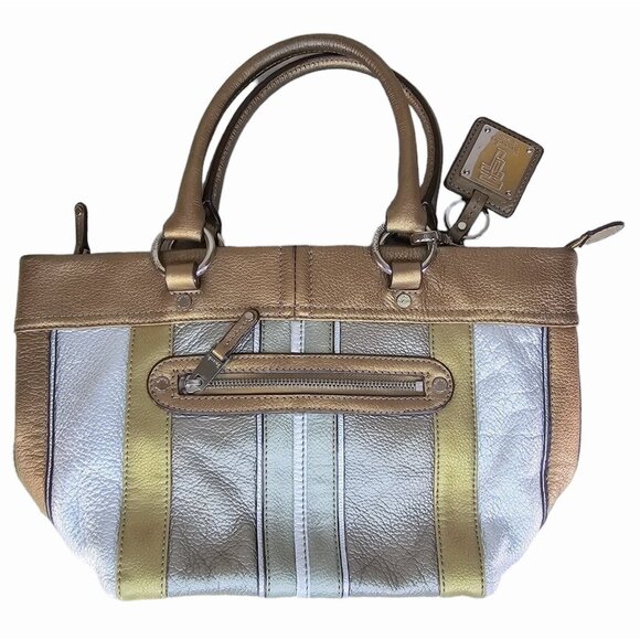 Tignanello Metallic Pebbled Leather Shoulder Bag Gold Silver Bronze Zip With Tag - Picture 1 of 13